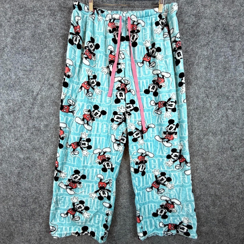 Disney Mickey Mouse Pajama Pants Womens 3X Blue All Over Print Fleece Drawstring